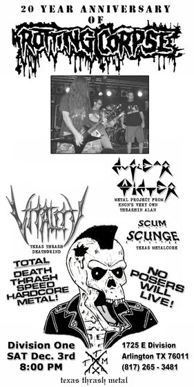20 Year Anniversary of Rotting Corpse &mdash; Division One, Arlington, Saturday December 3rd.