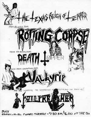 "The Texas Reign of Terror" &mdash; Rotting Corpse, Death Tripper, Valkyrie and Hellpreacher at the Cameo Theatre, San Antonio.