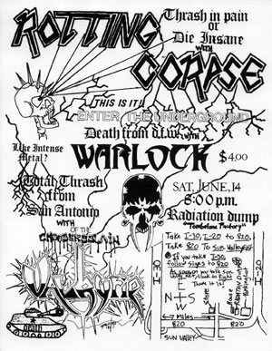 "Thrash in pain or die in pain" &mdash; with Warlock and Valkyrie at the Radiation Dump, Saturday June 14th.