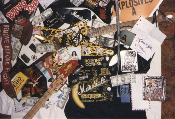 Flyers and stage gear, from the band&rsquo;s archive.